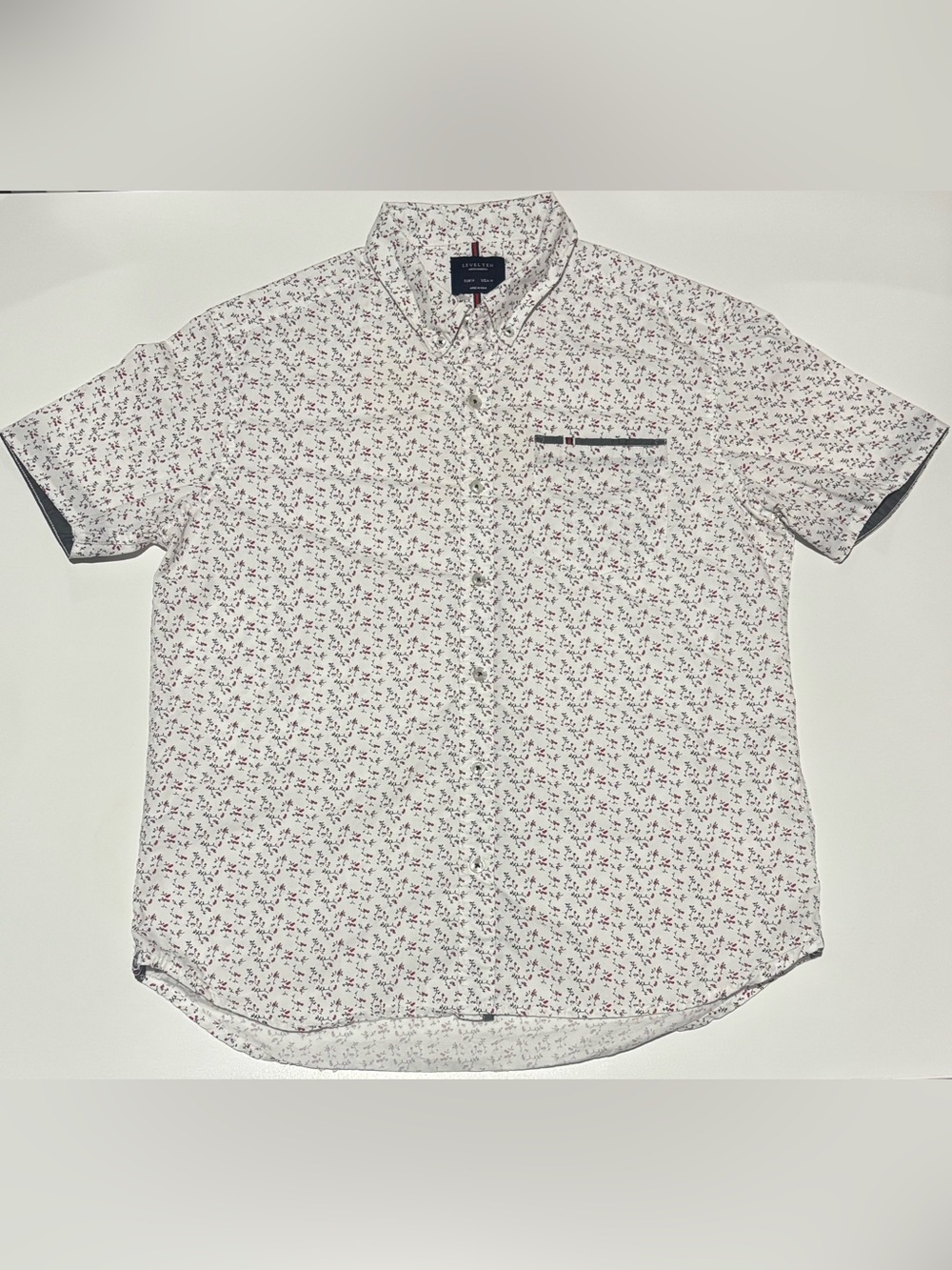 LevelTen White Short-Sleeve Button-Up Shirt with Red Floral Print